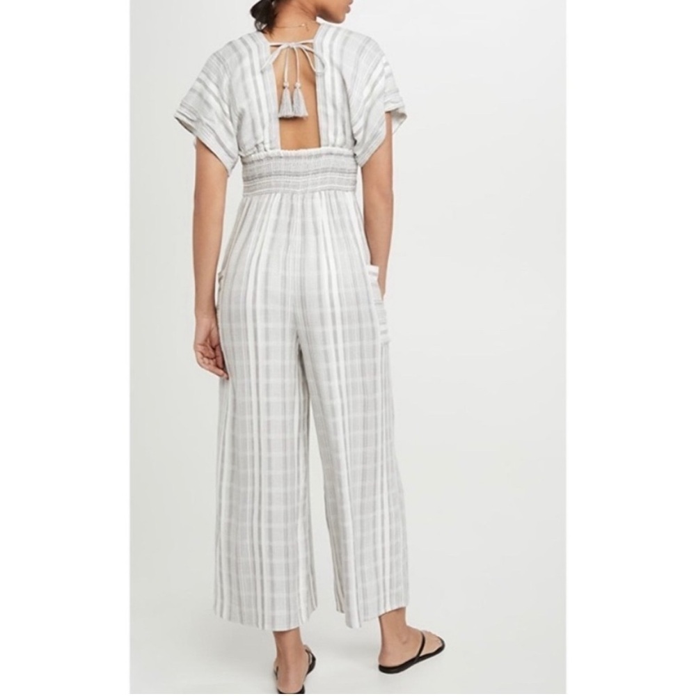 l*space Cream and Light Gray Striped V-Neck Jumpsuit - Picture 3 of 7